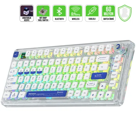 GAMEPOWER Gasket Pro X RGB Kablosuz/Bluetooth/Kablolu Mekanik Hot-Swap Yağlı Switch Gasket Oyuncu Klavye